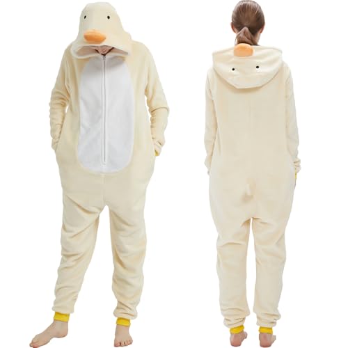 WEQJC Adult Onesie Pajamas Halloween Costume One-Piece Slim Fit Sleepwear Cosplay Suit for Mens Womens(Yellow Duck,XX-Large)
