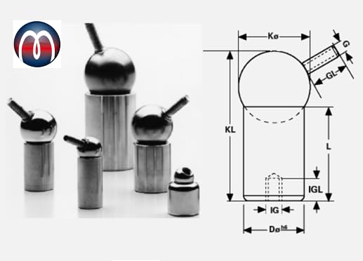 Magnetyczny przegub kulowy neodymowy z czopem gwintowanym M4 x 12, kulka Ø 16 mm, podstawa Ø 16 mm – wytrzymuje 7 kg – silne magnetyczne przeguby uniwersalne – temperatura robocza: maks. 100 °C