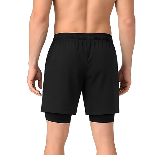 Image of Men's 2 in 1 Active Dual Shorts with Inner Tights Layer & Compression Liner, Double Layer Athletic Short for Running, Gym & Sports