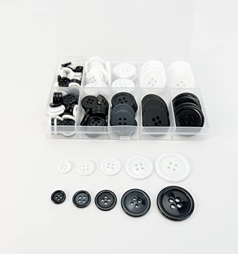 Wennuo 166Pcs Resin Sewing Buttons With Storage Box, 4-Hole Craft Buttons,Black And White Mixed With 5 Sizes Of Round Buttons, Suitable For Sewing, Shirts, Coats, Suits, Diy Decoration #TOP1