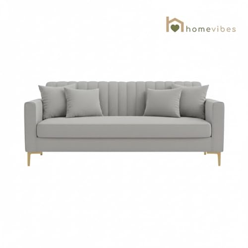 Image of 3 Seater Velum Fabric Sofa Set for Living Room, Modern Design with High Density Foam, Solid Wood Frame, Ergonomic Comfortable Seating for Home & Office (Light Grey, 3 Seater) | Soft foam comfort, Strong wood frame