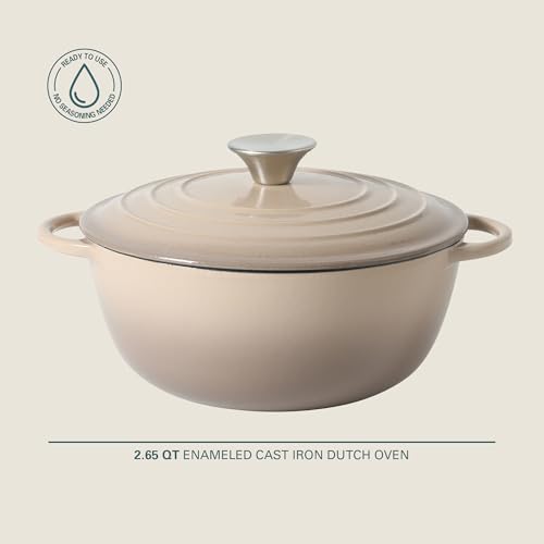 Image of Gibson Home Addlestone 2.65 Qt Enameled Cast Iron Dutch Oven Pot with Lid - Round, Oven Safe to 500F, Ideal for Bread Baking & Stews - Gradient Taupe