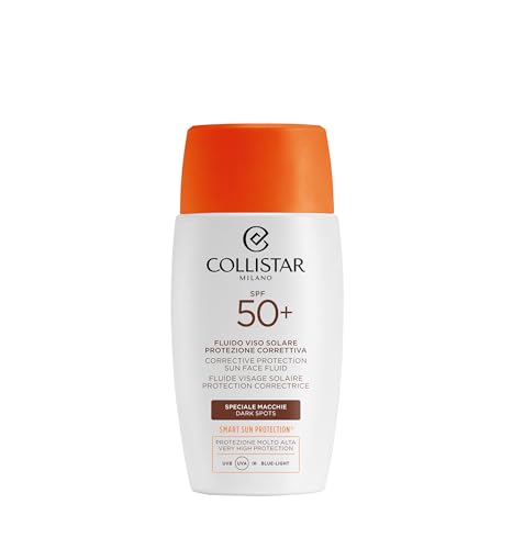 Collistar Fluido Solare SPF 50+, Crema Viso Alta Protezione Solare Anti-Macchie, Previene, Tratta e Corregge le Macchie Solari, Texture Leggera, Rapido Assorbimento, Adatto alle Pelle Sensibili, 50 ml