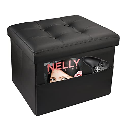 Alasdo Ottoman Storage Ottoman Footrest With Side Pocket Folding Ottoman With Srorage Small Ottoman For Living Room Study Bedroom Leather Black L17W13H13Inches #TOP8
