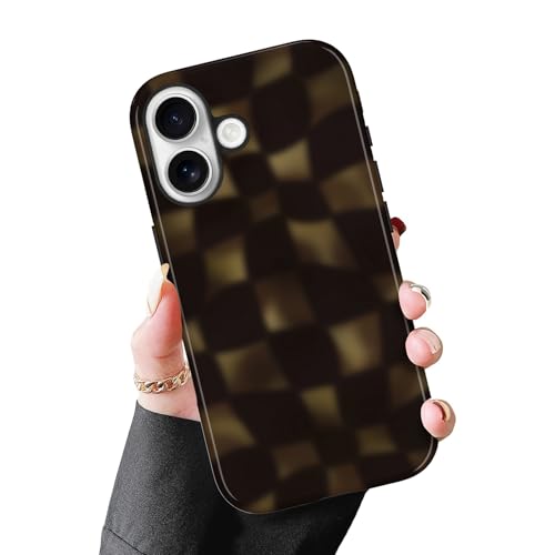 MZELQ Magnetic for iPhone 17 Case 6.3 in, Amber Black Brown Checkerboard