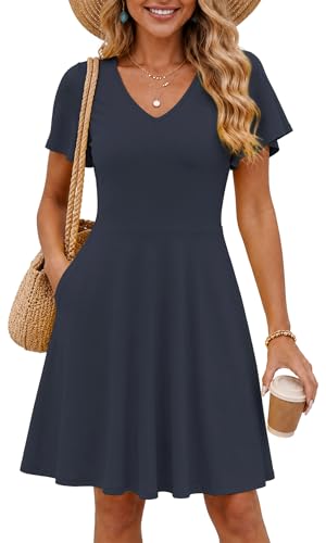 Image of COSSEN Women's Casual Short Sleeve Dress with Pockets