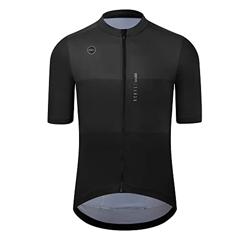 GCRFL Cycling Jersey Men Shorts Sleeves Road Bike Jersey Bicycle Tops Shirt, Zipper Pocket UPF 50+ Lightweight PRO Race Fit (Black, L)