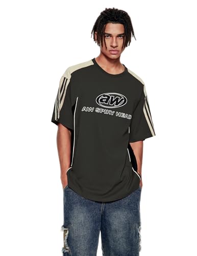 Vamtac Oversized T Shirt Classic Vintage 90s Contrast Color Graphic Tees Streetwear Racing Speedway Tops Unisex