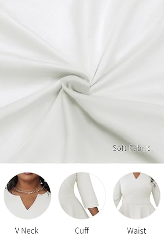 Image of Runwind Plus Size Dresses for Curvy Women, Work Church Professional Office Vintage Peplum Pencil Dress V Neck 3 /4 Sleeve