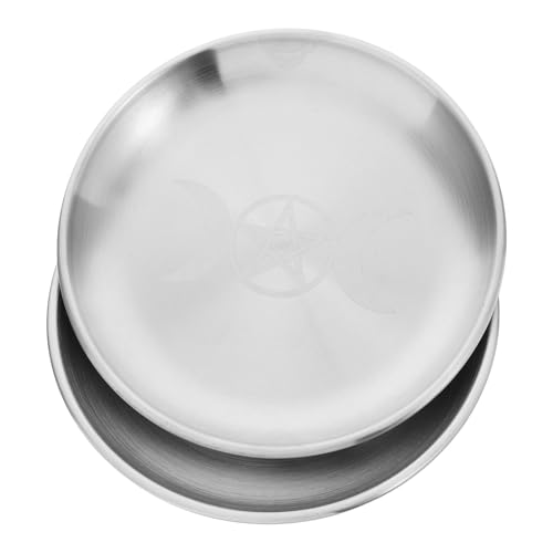 Toyvian Platos Rituales de Hierro Ignífugos 2 Piezas Diseño Pentagrama y Fases Lunares Bandejas Decorativas para Velas y Ofrendas Cuencos Planos para Brujería Wicca y Tarot Decoración