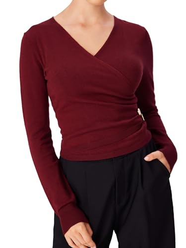 CIDER Wrap Sweaters for Women Trendy Long Sleeve V Neck Cross Front Ruched Knit Cozy Pullover Sweater Tops4