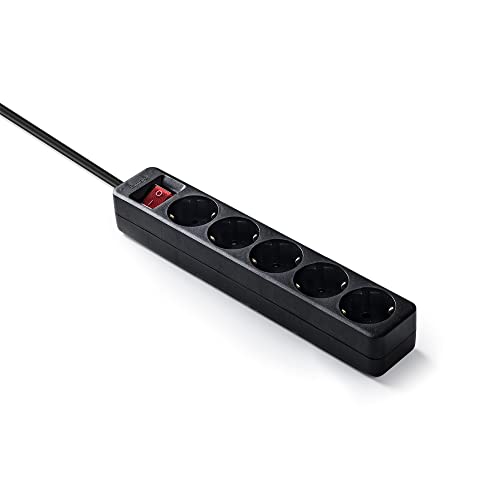 Famatel - Regleta ecosockets 5 Tomas Enchufes con Interruptor Luminoso Modelo 2023 1,5 Metros hasta 3500W Protección Infantil Orientación Tomas a 45º Evita consumos Fantasma, Negro Cover
