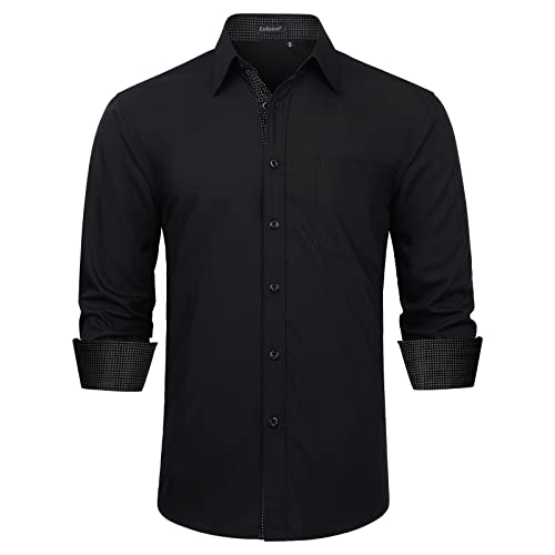 Enlision Hemd Schwarz Herren Langarm Herrenhemden Kentkragen Freizeithemd Regular Fit Businesshemd Für Männer Beerdigung Hochzeit XL