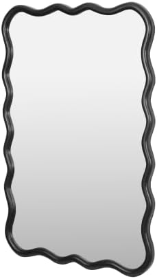 Solid Wood Wavy Rectangle Mirror-Black 40" x 28" Modern Mirror Wall Decor for Bathroom, Bedroom, Living Room, Dining Room, Cloakroom, Entryway