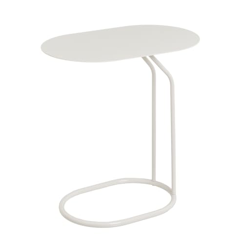 CASASELECCION Mesa Auxiliar Ovalada de Metal en Color Beige de 45x28x49 cm. Estructura de Tubo Metálico. Estilo Industrial.Ideal para Espacios pequeños. Soporta 3 Kg