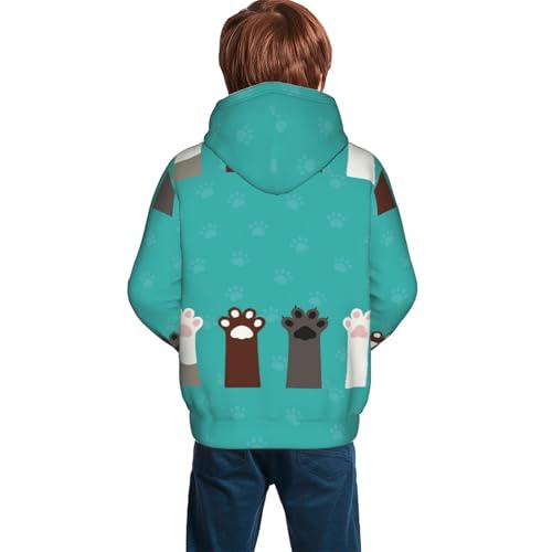 Cute Cat Paw And Dog Kid Hoodies Boys Sweatshirts Girls Pullover with Pocket4