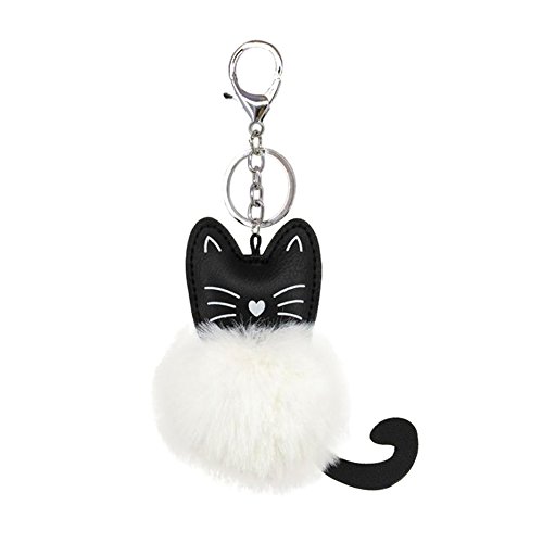 Preisvergleich Produktbild Outflower Damen PU Leder Plüsch Auto Anhänger Zubehör Geschenk Legierung Schlüsselanhänger Nette Katze Keychain für Taschen 16 * 11 * 8 cm