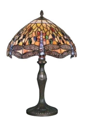 Home Supplies Tiffany Lamps, Stained Glass Handmade Tiffany Vintage Bedside Table Lamps for Living Room, Bedroom, and Lounge 12 Inches Wide, 18 Inches Height (Dragonfly Tiffany Style)