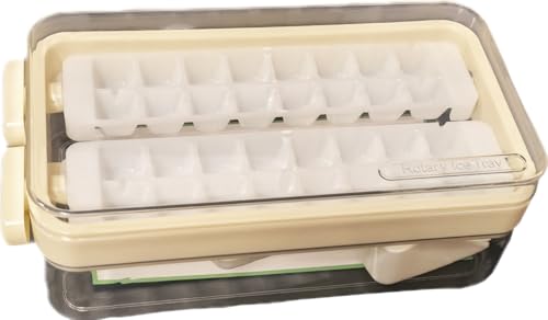 Image of Silicone Ice Cube Tray with Lid, Storage Box & Scoop | Easy Release Ice Maker Mold | Stackable, Spill-Proof Ice Tray for Freezer, Drinks & Cocktails (Cream)