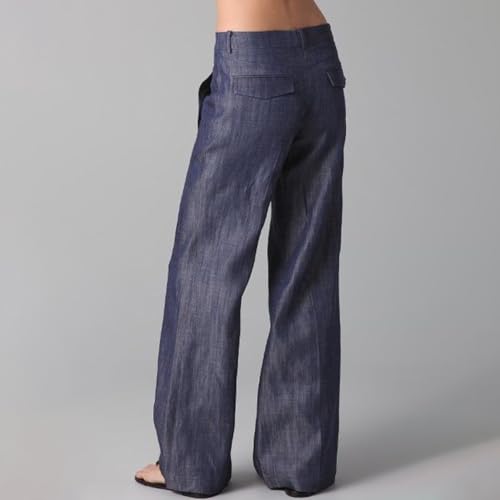 HGps8w Women's Denim Print Casual Wide Leg Pants High Waisted Dressy Business Palazzo Pants with Pockets3