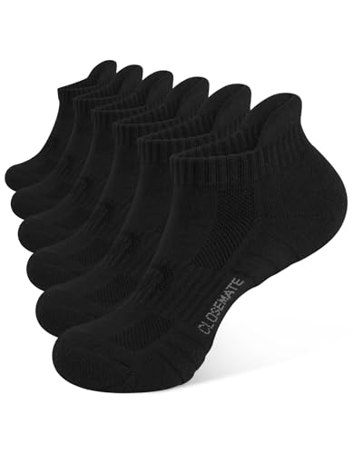 CLOSEMATE Calcetines Deporte Hombre Mujer Tobilleros Acolchados Transpirables Antiampollas Algodon Suaves Cortos Antideslizantes Para Running 6 Negro L