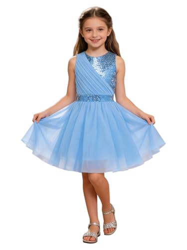 Robe paillettes pour filles mariage cocktail cérémonie élégante sans manches en A