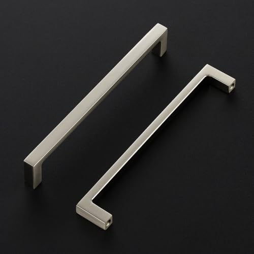 Image of Ravinte Brushed Nickel Kitchen Cabinet Solid Handles,6-1 /4 Inch,5 Pack | Solid Zinc Alloy, Modern Slim Style, Square Design, Deep-Thread Firm Base, Screws Included, for Kitchen Drawers & Cupboards