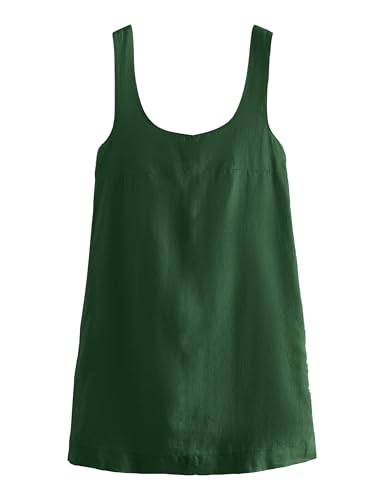 Image of Lumister Womens Lightweight Cotton Linen Dress Sleeveless Crew Neck Back Bow Summer Mini Dresses with Pocket Green