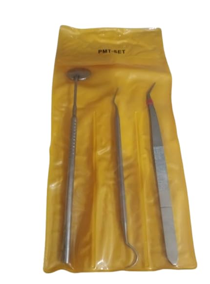 Dental Pmt Set of 3 Pcs |Mirror With Handle, Tweezer, Probe Double Ended|-image-45