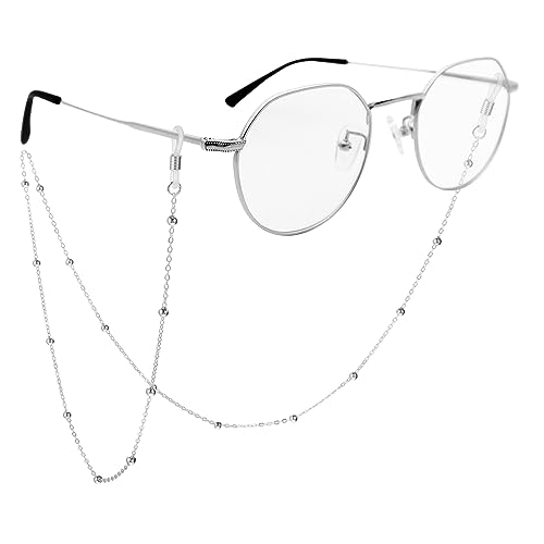 WLLHYF Cadenas de gafas para mujer, con cuentas y bonitos marcos de cordón de vidrio, collar de cuerda, elegante correa para gafas de sol para evitar pérdidas, Plateado, 70 cm