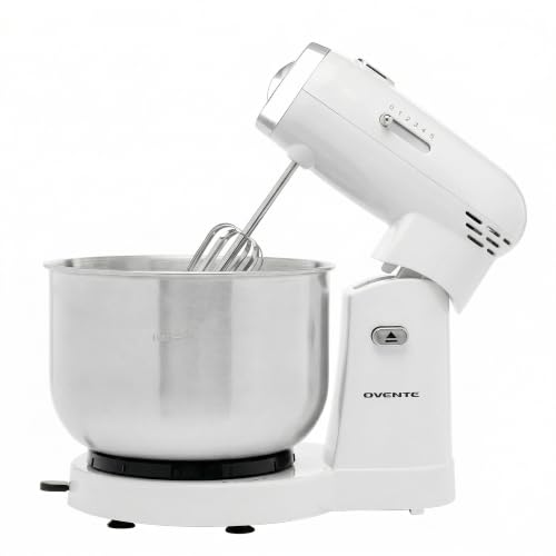 OVENTE Electric Stand Mixer, 3.5 QT, 5 Mixing Speeds, 250W, White SM680W