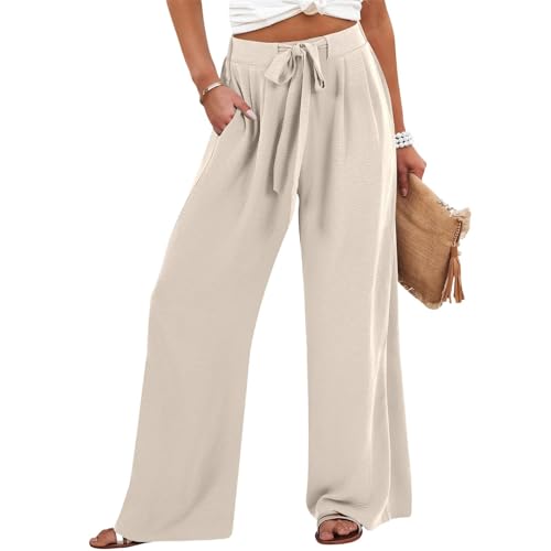 Linen Pants Women High Waisted Wide Leg Work Pants Business Casual Formal Pull On Dress Pants with Pockets Slacks2