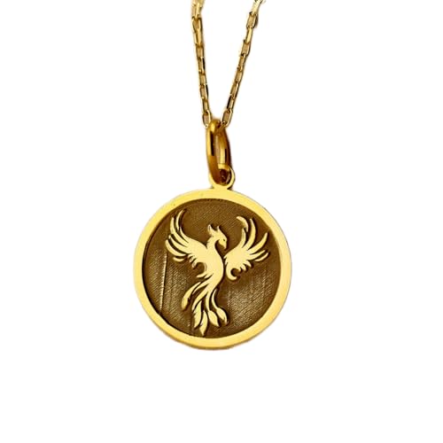 Collier pendentif phénix gravé en argent doré, le cadeau unisexe symbolique et élégant
