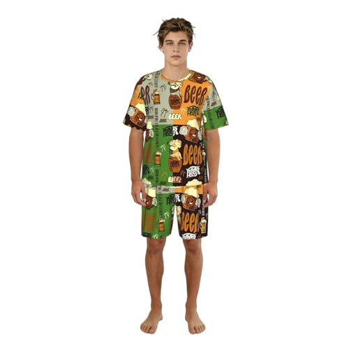 Pijama de cerveza para hombre de dos piezas transpirable con bolsillos cómodos