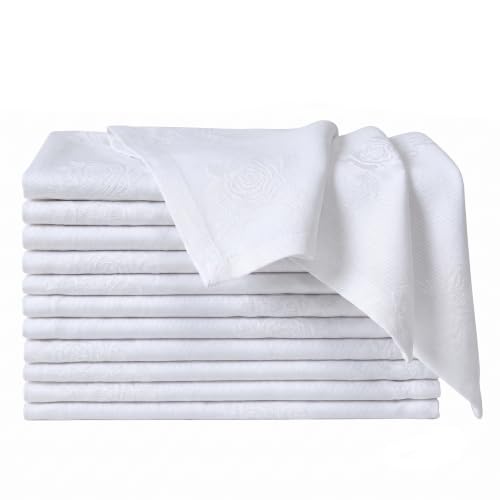 FINGERCRAFT Cloth Napkin, 100% Cotton, Set of 12, 20x20 inch, White Damask