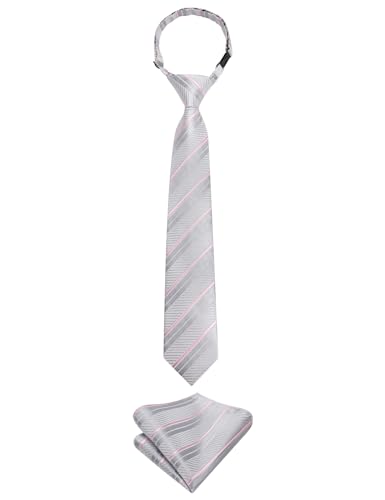 Image of Hi-Tie Boys Tie Pre-Tied Pocket Square Set Adjustable Kids Neckties Age 7-11 Years School UniForm Graduation