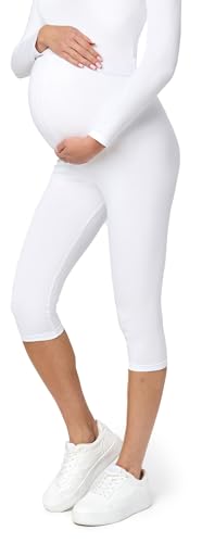 Be Mammy Leggins Premamá 3/4 para mujer embarazada Mallas capri maternidad Leggings pirata lactancia Ropa deportiva Embarazo BE20-229 (Blanco, M)
