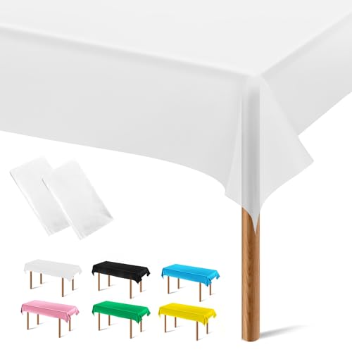 Segus Mantel Blanco, 2 Piezas Mantel Desechable, Mantel Impermeable, Mantel Antimanchas 137 * 274, Mantel Plastico para Fiestas de Cumpleaños, Recepciones, Despedidas de Soltera (Peva)