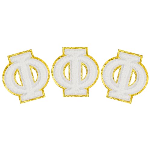 VGROSIA 3PCS Greek Letter Patches Iron On White Glitter Iron On Letters for Clothing Backpack Varsity Jacket Bag Sorority Gifts Φ