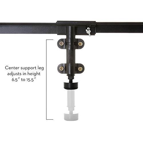 Malouf Hook-On Metal Bed Rails With Center Bar And Adjustable Height Support Foot, Queen, Black #TOP2