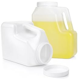 Yesland 2 Pcs White Plastic Gallon Jar with Handle and Airtight Lid - Square Empty Storage Containers and Jugs - 1.25 Gallon Wide Mouth Bottles for Craft Supplies, Paint, Detergent Storage, Liquids