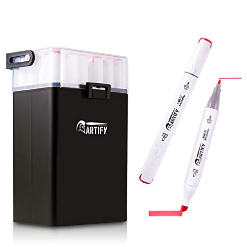 Artify - Juego de marcadores de 24 colores para tono de piel, doble punta, con base de alcohol, estuche de transporte negro para cómics, anime