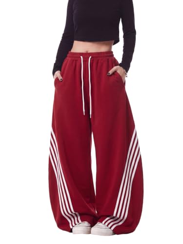 Image of EMMIOL Women's Y2K Baggy Barrel Striped Sweatpants High Waisted Wide Leg