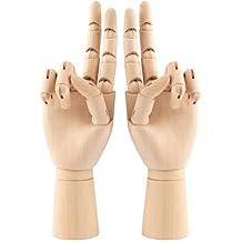 Framendino, 2 Pack 7" Flexible Wood Hand Model Wooden Mannequin Right Left Drawing Figure Artist Manikin Art Sketching Painting for Home Office Desk Decoration