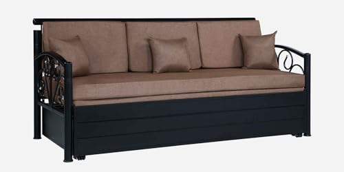 Image of 3 Seater Metal Sofa Cum Bed with Hydraulic Storage | Sofa Set for Living Room, Bedroom, Guest Room| Queen Size Convertible Sofa Bed | Comfortable Seating Sofa Brown & Black