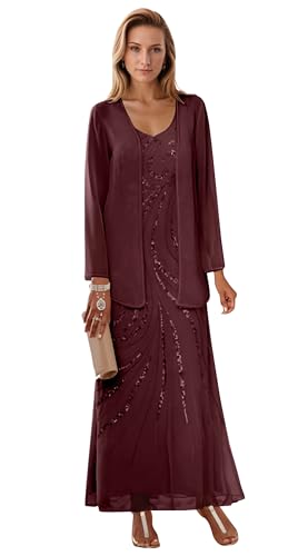 Chiffon Mother of The Bride Dresses for Women 2 Pieces Formal Wedding Guest Dress with Jacket