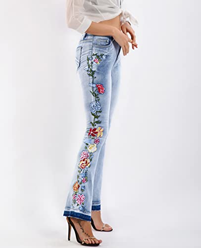 Women's Floral Embroidered Flare Bell Bottom Jeans,Vintage-Inspired Retro Denim Pants3
