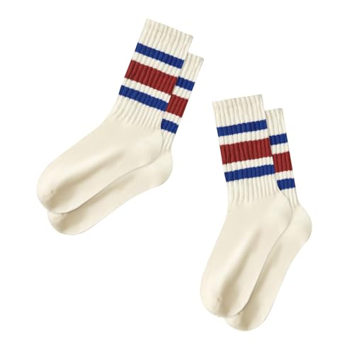 Image of Vintage Striped Crew Socks Slouchy Calf Tube Socks for Women and Men