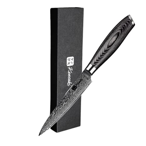 Kensaki Allzweckmesser aus Damaszener Stahl Küchenmesser Japanischer Art hergestellt aus 67 Lagen Damaststahl - Kuro Serie, KEN-011 Cover