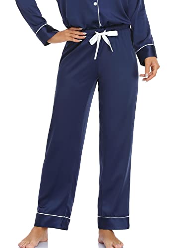 Image of Serenedelicacy Women's Satin Pajama Set Long Sleeve Button Down Sleepwear 2-Piece Silky Pj Set